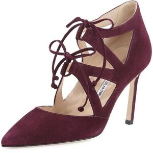 Manolo Blahnik Purple Suede Lace Up Asaki Pumps Heels size 39.5